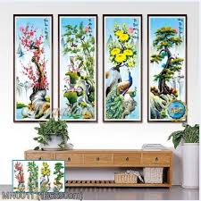 Tranh thêu chữ thập tứ quý tùng cúc trúc mai kích thước ( 136x90) cm