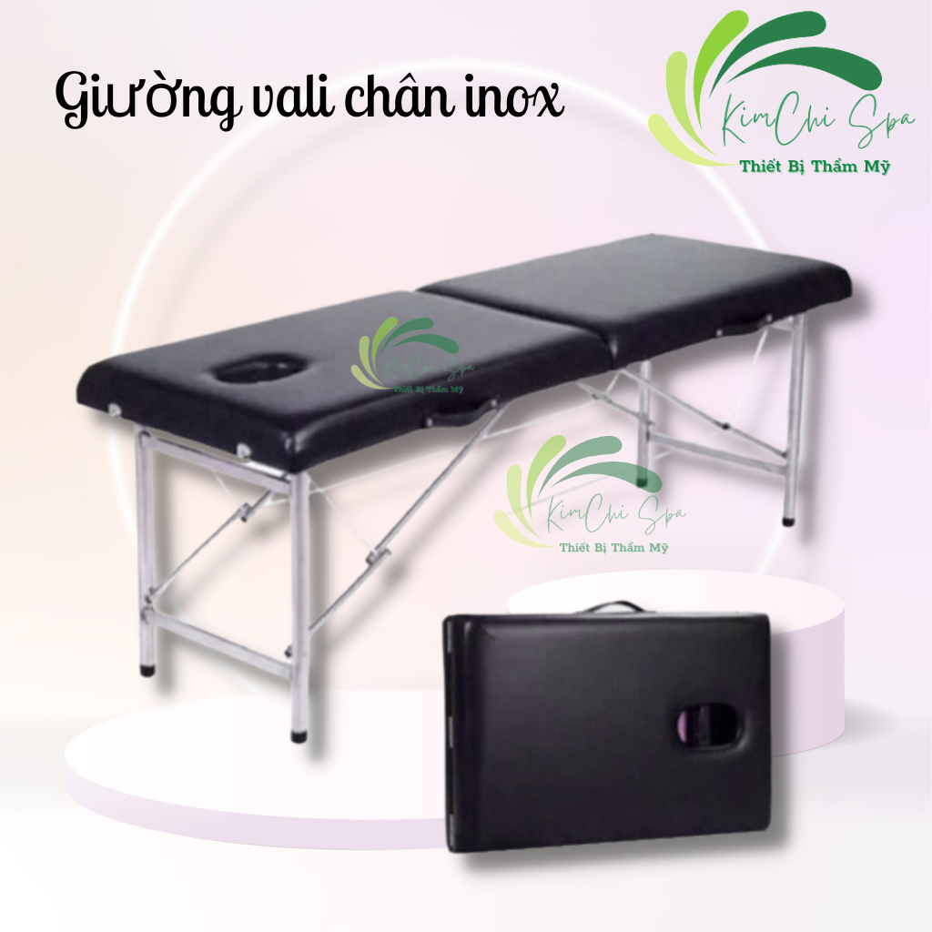 Giường vali chân inox chắc chắn full phụ kiện | Giường vali gấp gọn cho spa, phun săm