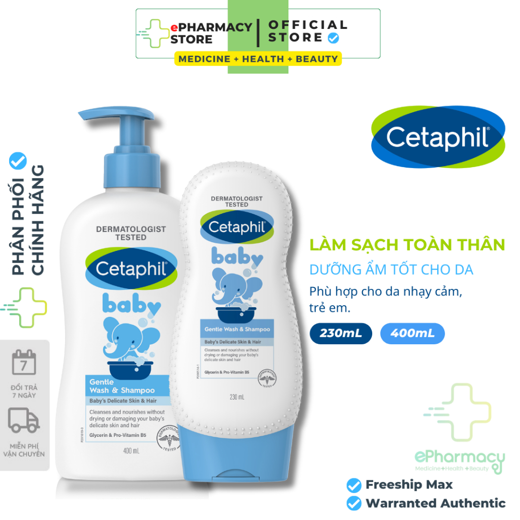 Cetaphil tắm gội 400ml - Sữa tắm gội 2 in 1 Cetaphil Baby Gentle Wash & Shampoo