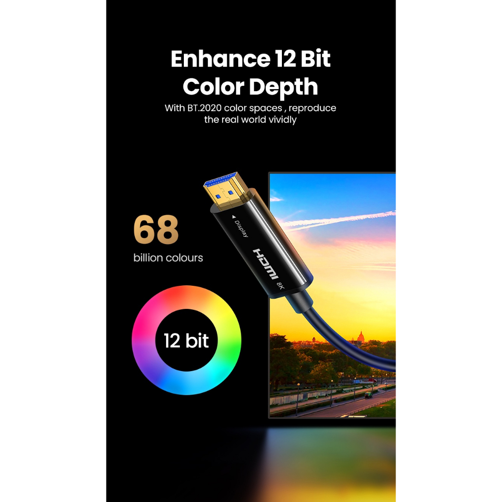 Cáp HDMI 2.1 sợi quang 10m,15m hỗ trợ 8K@60Hz chính hãng Ugreen 80406, 80407