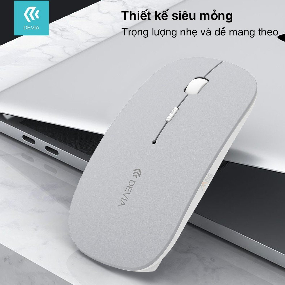 Chuột máy tính Gaming Devia có 2 chế độ kết nối bluetooth và kết nối không dây 2.4G, nhỏ nhẹ pin 400mAh có bảo hành