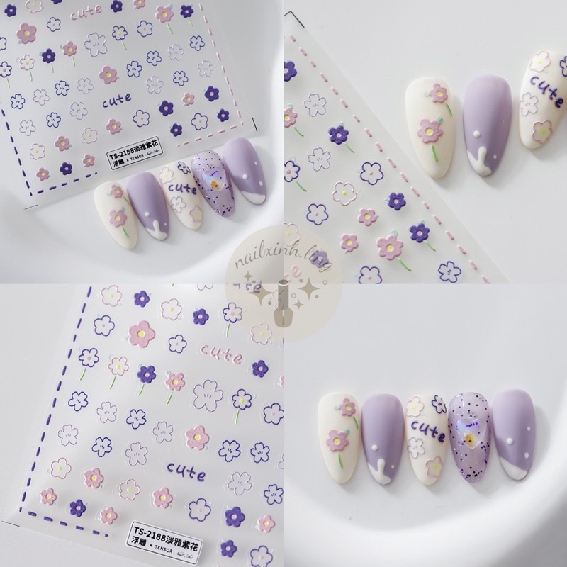 Miếng Dán Trang Trí Móng Tay In Nổi Họa Tiết Bông Hoa 5D Tensor Pro, Hình Dán TS-1252 , Sticker Dán Nail TS1411