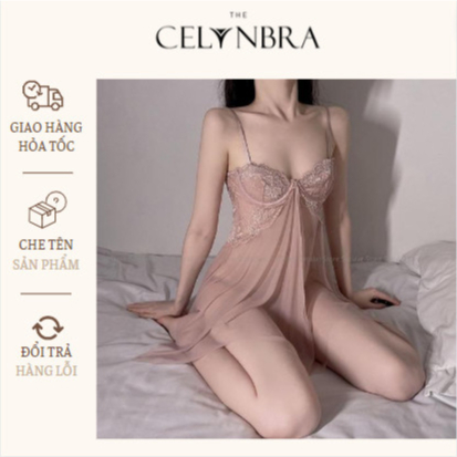 Váy ngủ voan xuyên thấu cài khuy ngực gợi cảm THE CELYNBRA - V38