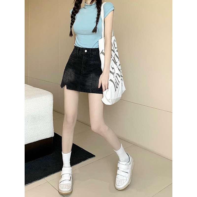 Chân váy jean dáng ngắn 2 túi cơi siêu hot - chân váy bò