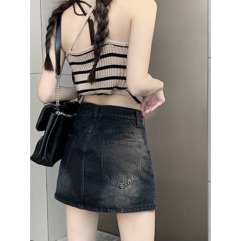 Chân váy jean dáng ngắn 2 túi cơi siêu hot - chân váy bò