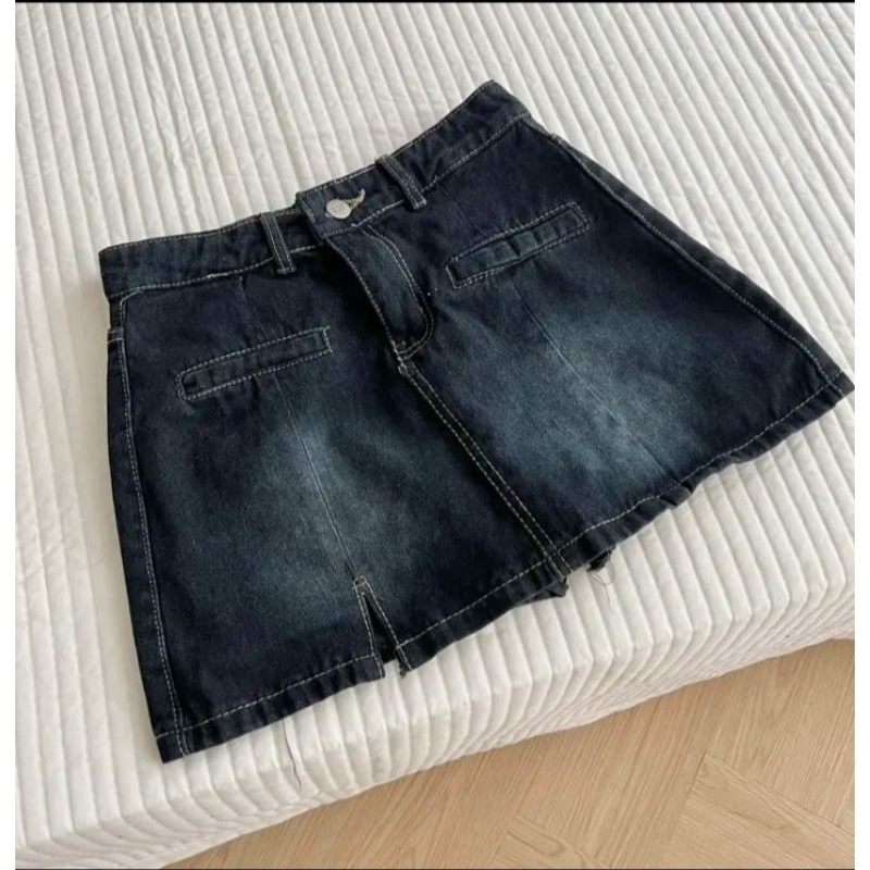 Chân váy jean dáng ngắn 2 túi cơi siêu hot - chân váy bò