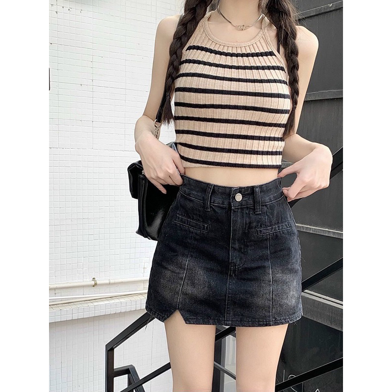Chân váy jean dáng ngắn 2 túi cơi siêu hot - chân váy bò