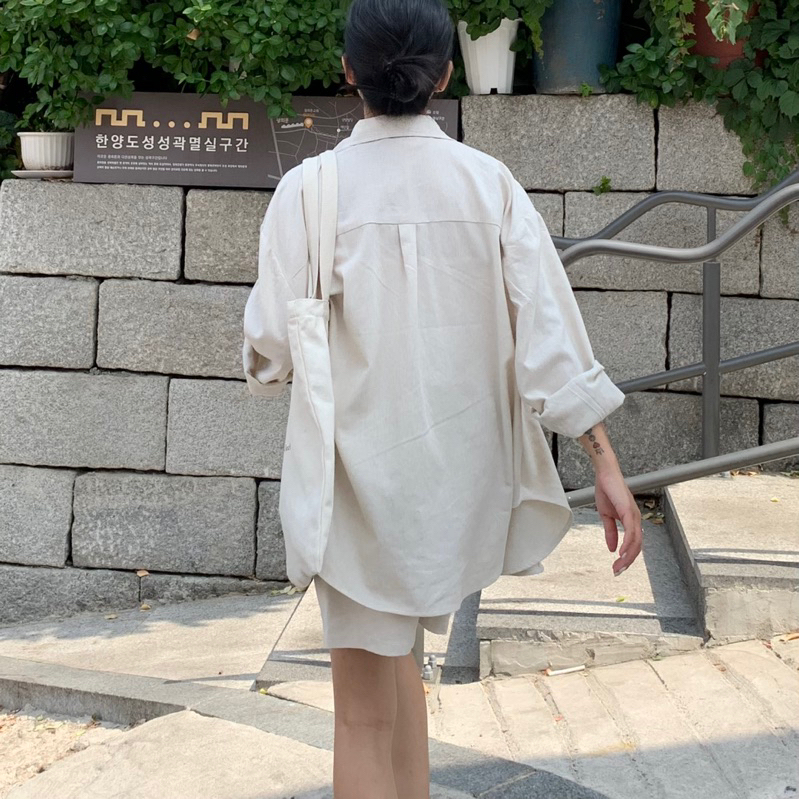 Set linen gồm áo sơmi kèm quần cạp chun sau bySooyoungstudio