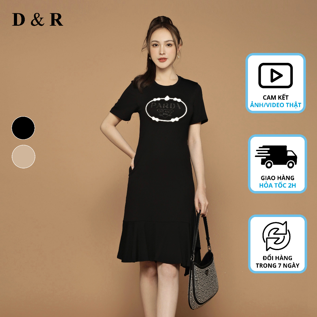 Đầm thun suông bigsize chân váy đuôi cá họa tiết đính đá Quảng Châu cao cấp D&R Fashion D268