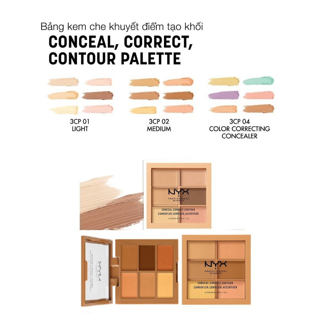 Bảng kem che khuyết điểm và tạo khối NYX Conceal Correct Contour Palette (1.5g)