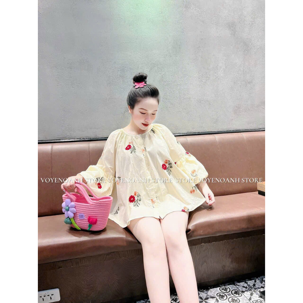 [6.6 Sales Freeship] Set bộ đùi babydoll in hoa đi biển,set tiểu thư tay phồng cổ tròn in hoa mix quần sooc đùi dễthương