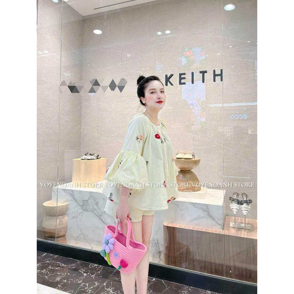 [6.6 Sales Freeship] Set bộ đùi babydoll in hoa đi biển,set tiểu thư tay phồng cổ tròn in hoa mix quần sooc đùi dễthương