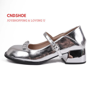    SHIP HỎA TỐC   Giày Buckle Mary Jane Nơ Bạc Đế Cao Gót 5cm Phong Cách Retro Pháp Giày Bale 