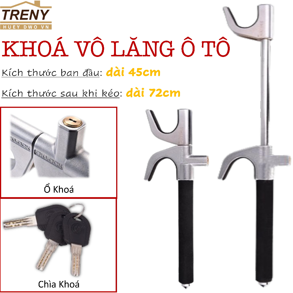 Khoá vô lăng, khoá ôtô - an toàn, có đầu búa dự phòng, chất liệu thép cứng cáp, không gỉ