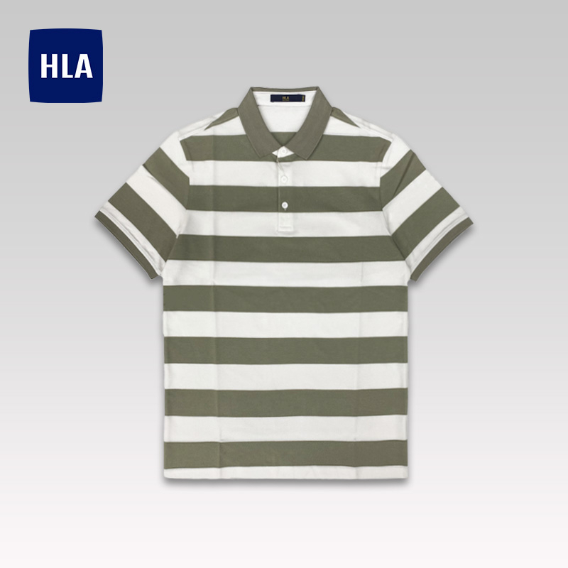 HLA - Áo POLO nam ngắn tay basic kẻ sọc ngang xanh lá mạ Classic horizontal striped high quality Polo Shirt