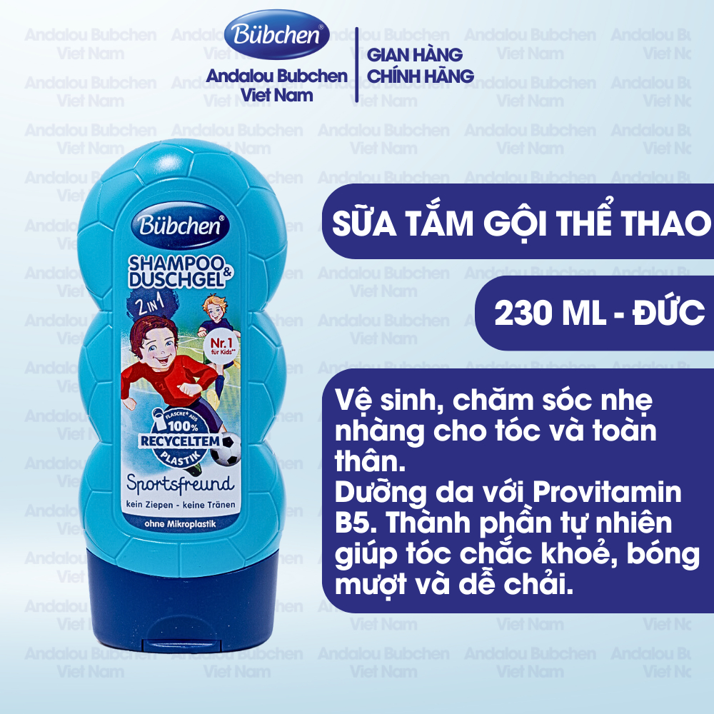 Sữa Tắm Gội Thể Thao Bubchen Kids Shampoo & Duschgel 230ml