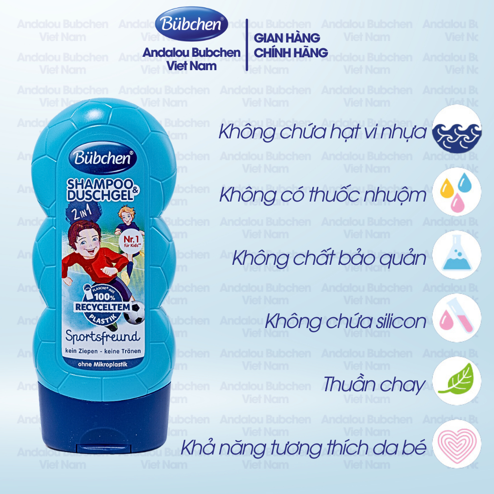 Sữa Tắm Gội Thể Thao Bubchen Kids Shampoo & Duschgel 230ml