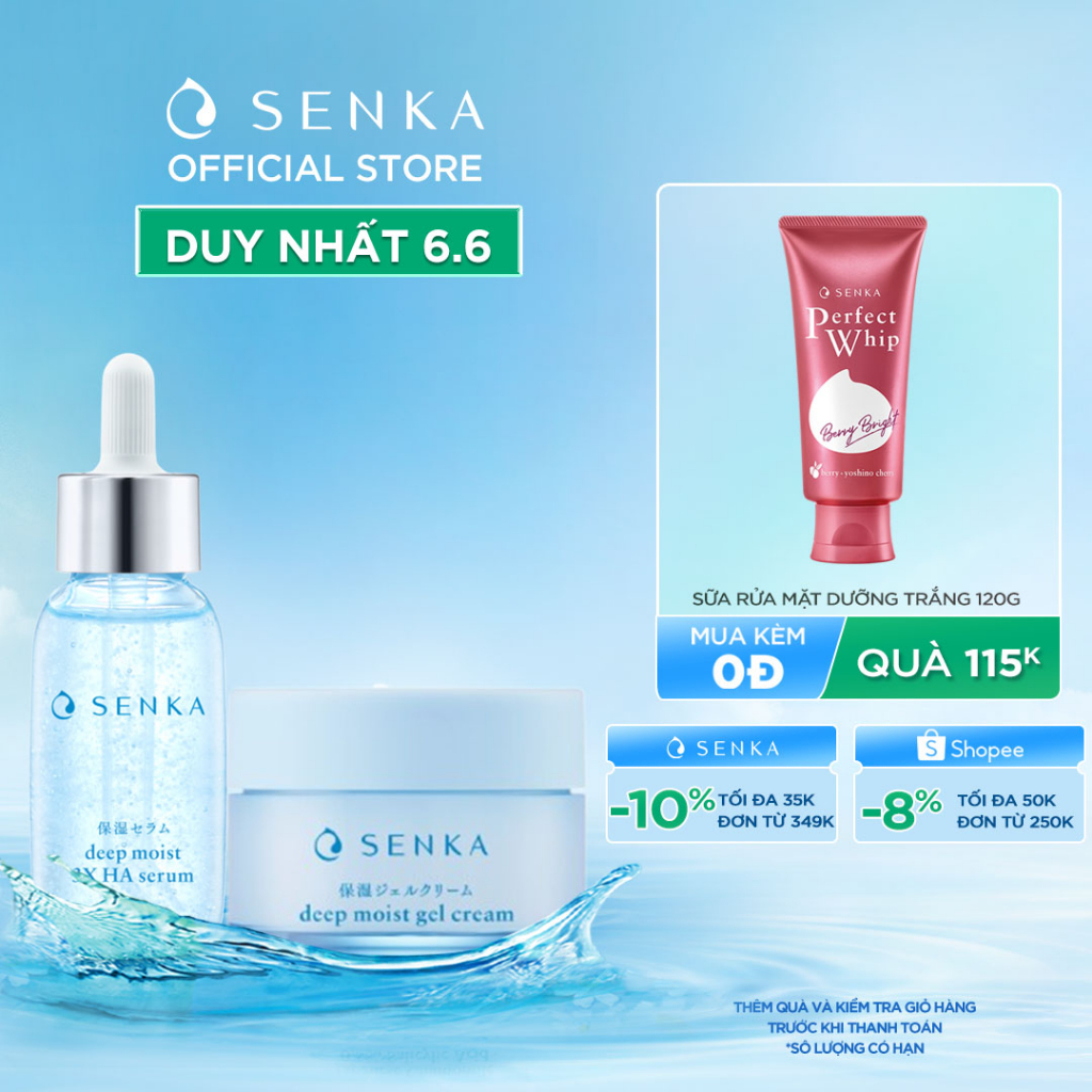 Bộ đôi Serum dưỡng ẩm - chống lão hóa và Mặt nạ ngủ cấp ẩm chuyên sâu SENKA DEEP MOIST 3X HA SERUM 30ML & GEL CREAM 50G