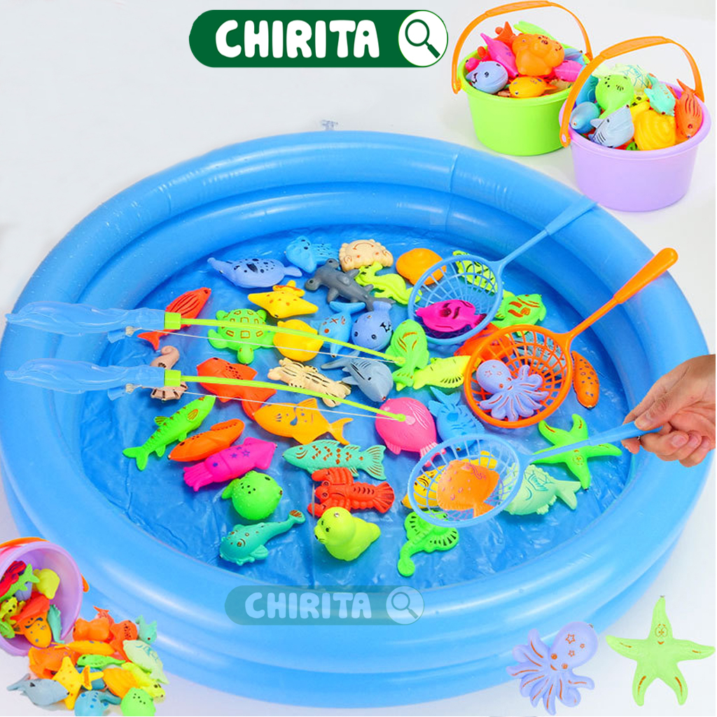 Đồ Chơi Câu Cá Cho Bé Nam Châm 42 Chi Tiết  Có Bể Phao Tặng Kèm Đồ Bơm Tay - Bộ Câu Cá Cho Bé Trò Chơi Giải Trí Chirita