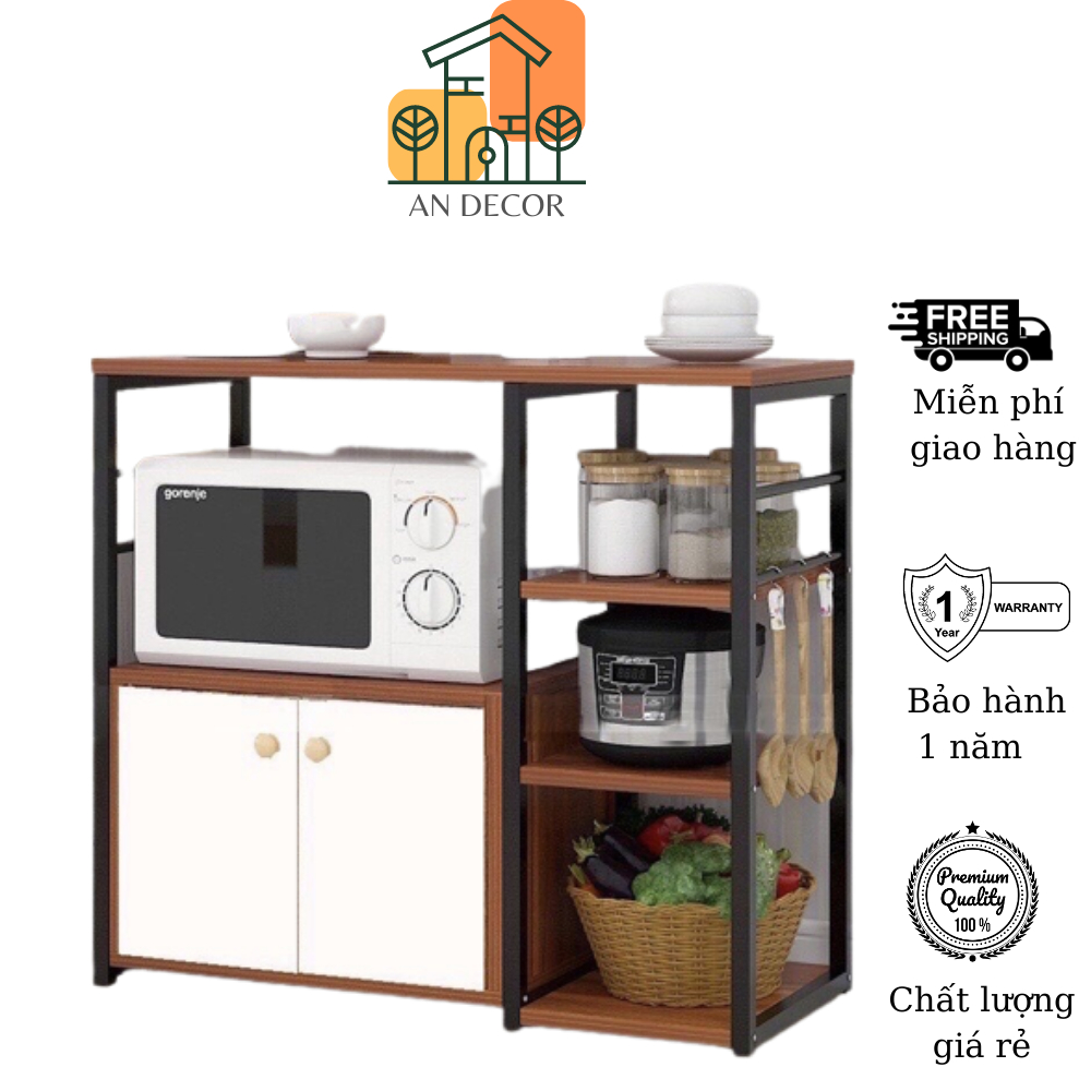 Kệ Lò Vi Sóng Có Tủ An Decor- Kệ Để LVS Nồi Chiên Không Dầu Khung Sắt Siêu Chắc Chắn Có Tủ Thông Minh