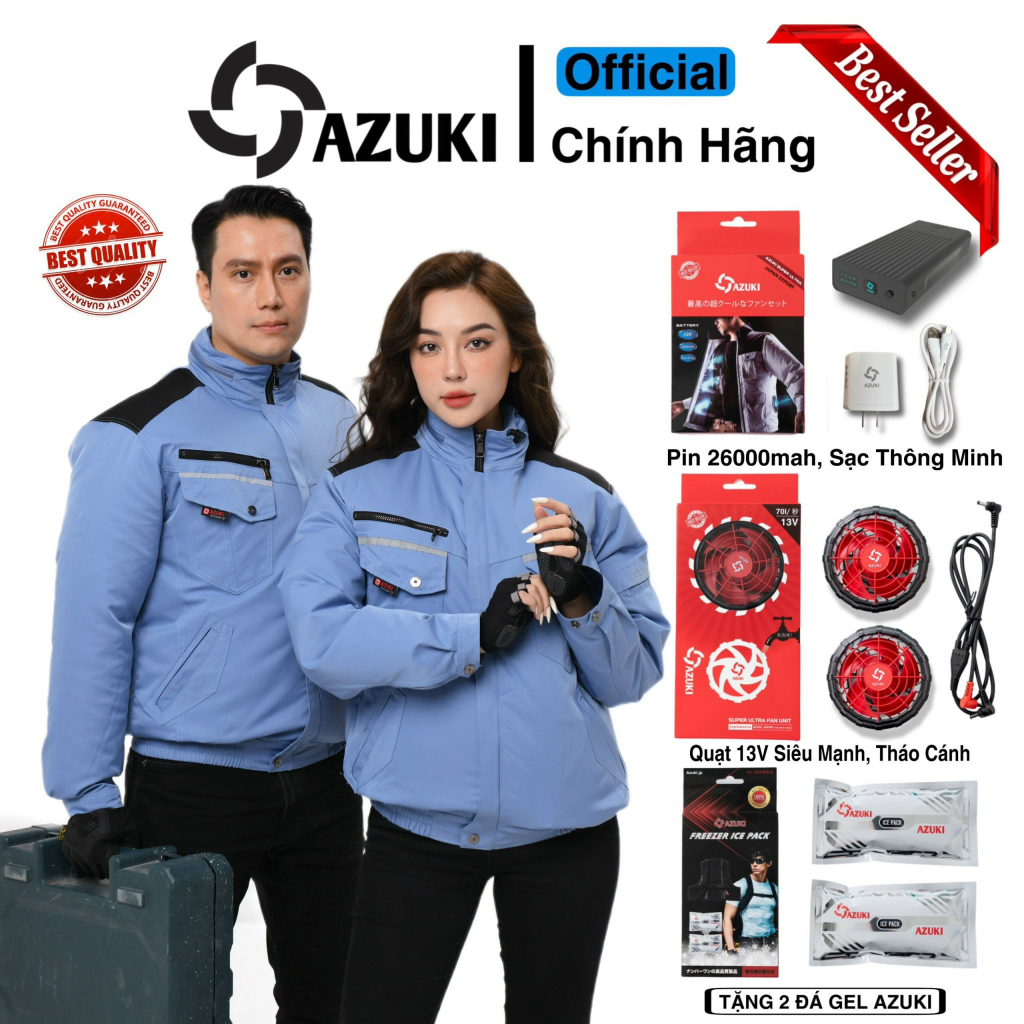 Áo Điều Hòa AZUKI SUPER ULTRA 2023 Pin 26000mah, Quạt 13V Tháo Cánh Đầu Tiên Việt Nam, Mới Nhất 2023
