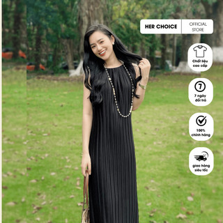 Đầm liền thân dập ly sát nách đen thiết kế HER CHOICE