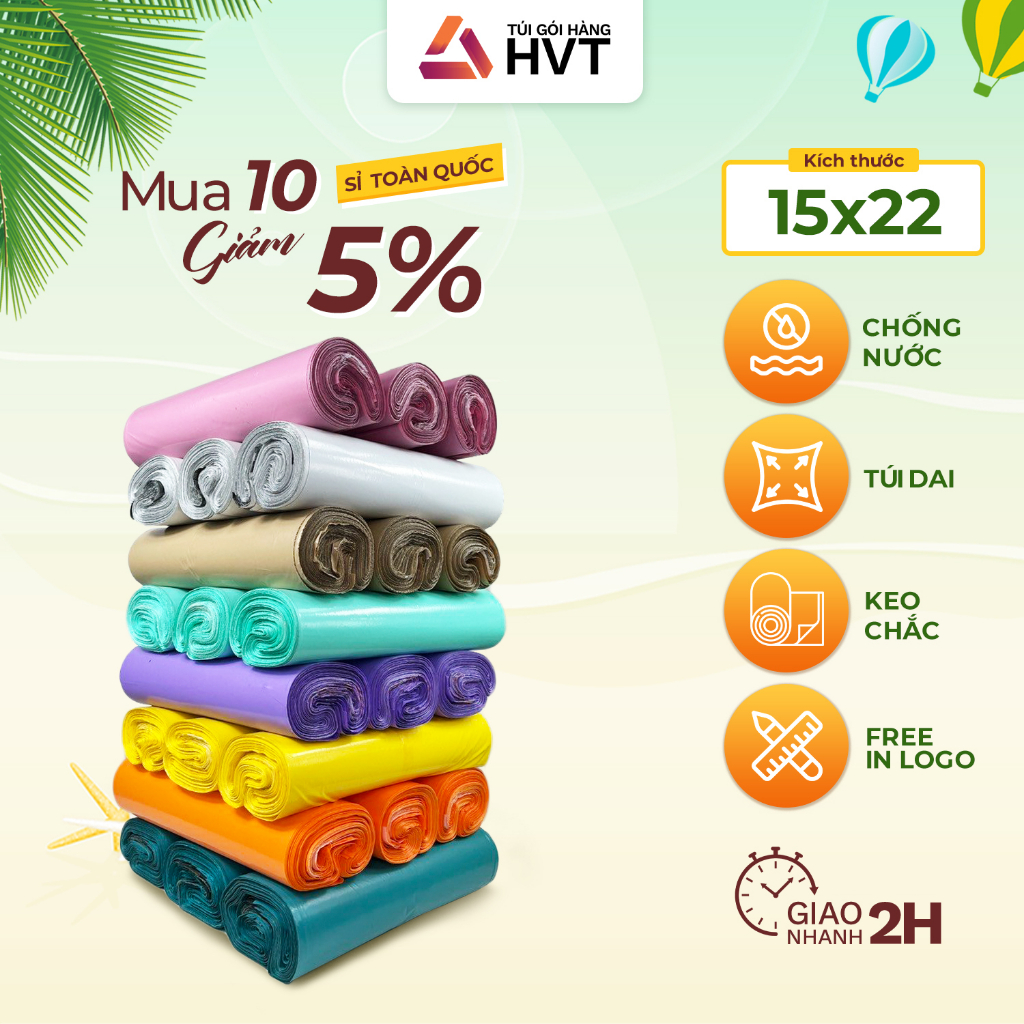 Túi Gói Hàng Niêm Phong NHUAHVT Size 15*22cm Đóng Hàng Chuyển Phát Nhanh Cuộn 100 Túi