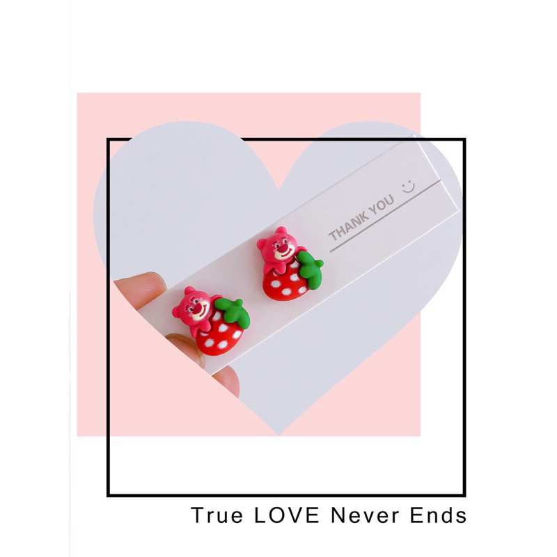 BÔNG TAI GHIM INOX GẤU DÂU