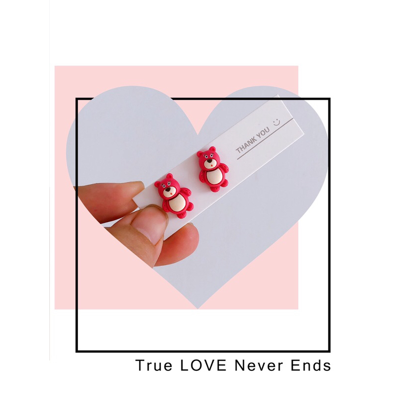 BÔNG TAI GHIM INOX GẤU DÂU