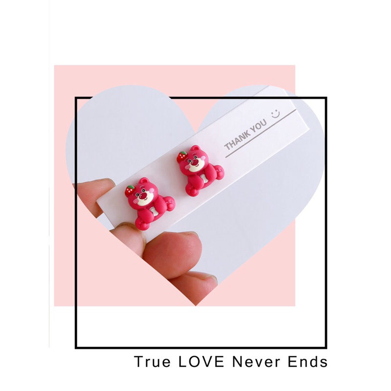 BÔNG TAI GHIM INOX GẤU DÂU