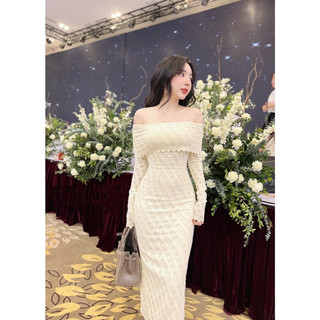 Váy body ren nhung trễ vai dáng dài thiết kế sang chảnh