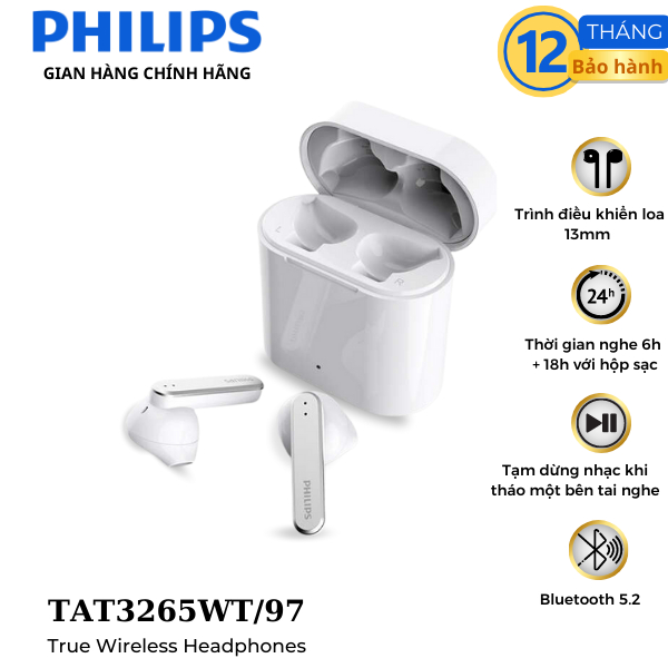 Tai nghe không dây Bluetooth chính hãng Philips TAT3265WT/97