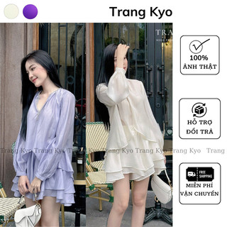 Set bộ nữ tơ bèo trang kyo set áo đuôi bèo mix quần giả váy bộ nữ chất liệu tơ mềm mại hottrend sbb2171