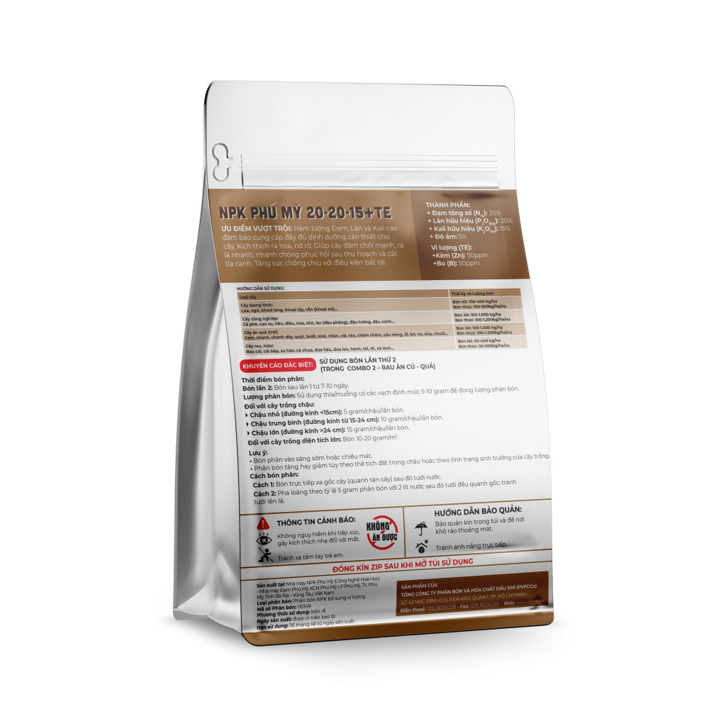 Phân Bón NPK Đạm Phú Mỹ Cung Cấp Dinh Dưỡng Vi Lượng Cho Cây Rau Ăn Củ Quả 20-20-15+TE Túi 500gram