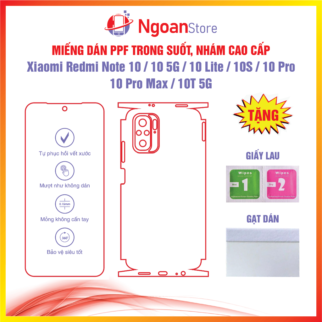Miếng dán PPF cho Xiaomi Redmi Note 10 / 10 5G / 10 Lite / 10S / 10 Pro 10 Pro Max / 10T 5G - Ngoan Store