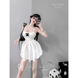 Đầm bozip 2 dây phối lụa logo Chà Neo có mút sẵn