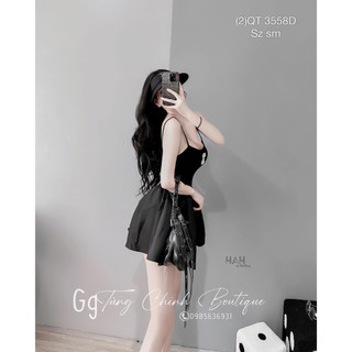 Đầm bozip 2 dây phối lụa logo Chà Neo có mút sẵn