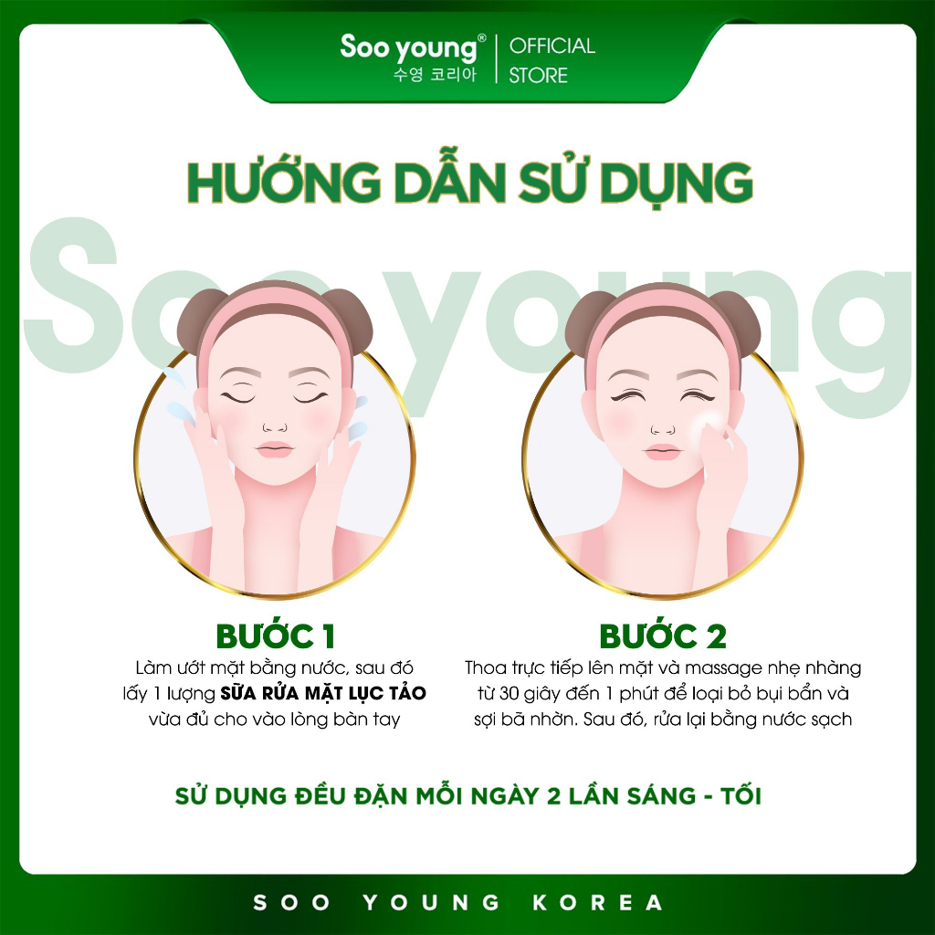 Sữa rửa mặt Lục Tảo SOOYOUNG KOREA làm sạch da mặt dịu nhẹ 20ml