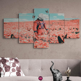 Bộ 5 tranh ghép dán tường, chủ đề Phi hành gia, chất liệu decal, tranh decor quán phong cách, sẵn băng dính