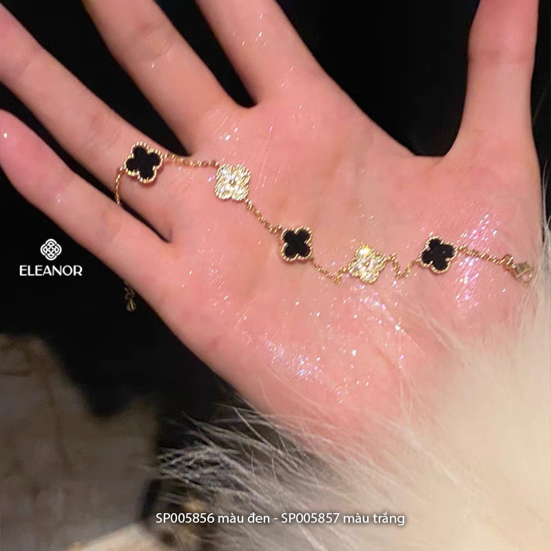 Dây chuyền lắc tay titan nữ Eleanor Accessories bộ trang sức lật mặt hình cỏ bốn lá đính đá phụ kiện trang sức 5855