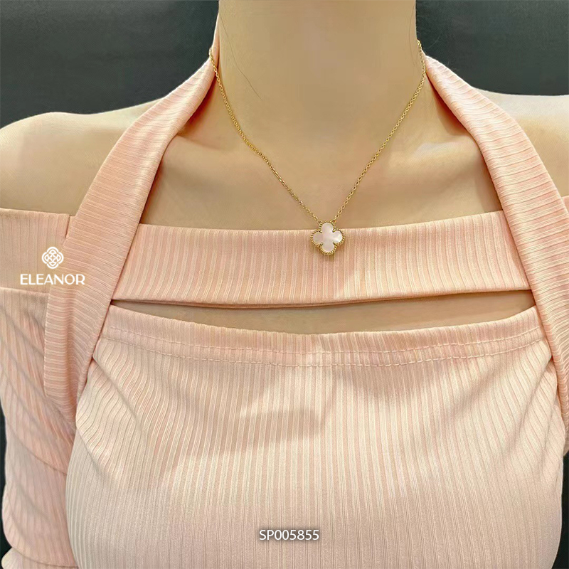 Dây chuyền lắc tay titan nữ Eleanor Accessories bộ trang sức lật mặt hình cỏ bốn lá đính đá phụ kiện trang sức 5855
