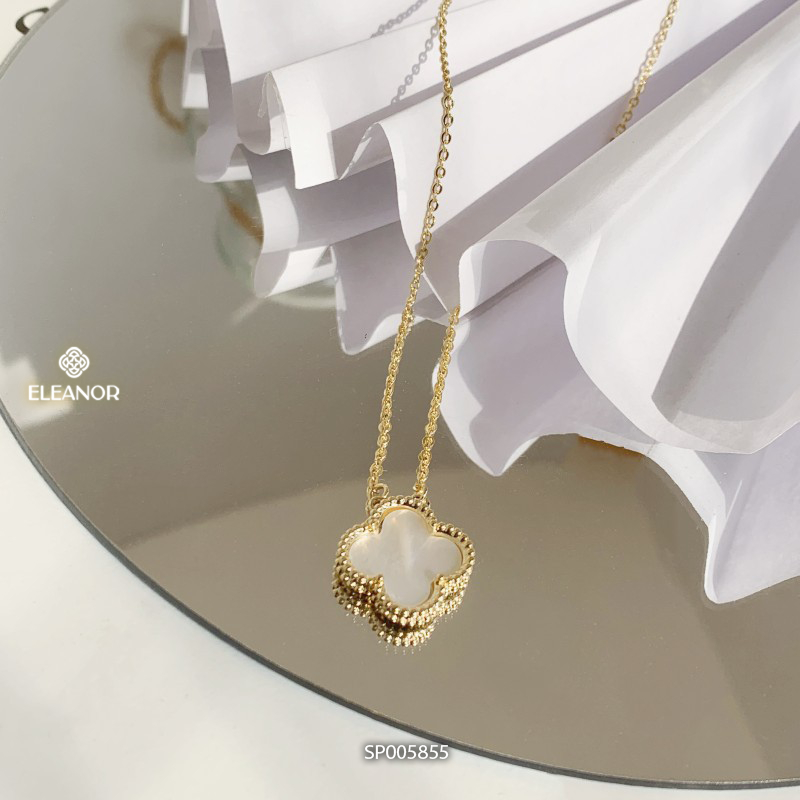 Dây chuyền lắc tay titan nữ Eleanor Accessories bộ trang sức lật mặt hình cỏ bốn lá đính đá phụ kiện trang sức 5855