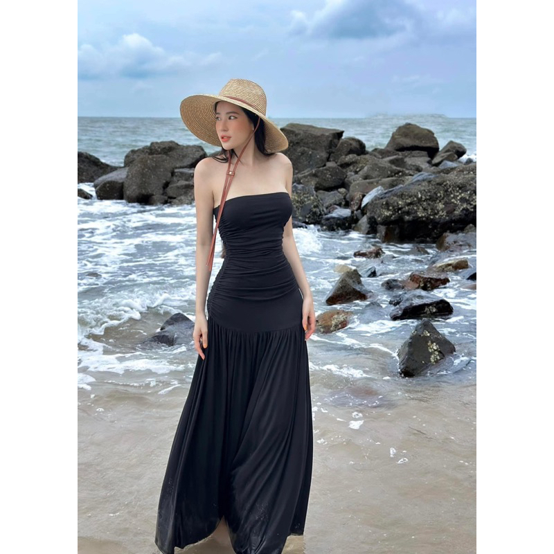 Đầm ống nhún thun lụa dáng dài