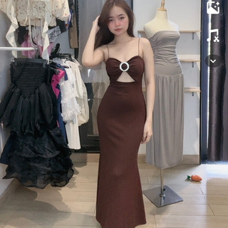 Đầm maxi khoen gân trung dáng đuôi cá có mút