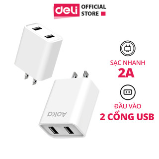 Củ Sạc Nhanh AOKA by Deli VS6024 - Cục Sạc 2 Cổng USB-A Công Suất 17W Chân Dẹt Cho Điện Thoại Máy Tính Bảng