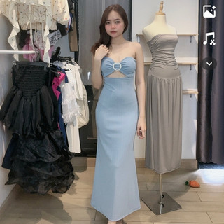Đầm maxi khoen gân trung dáng đuôi cá có mút