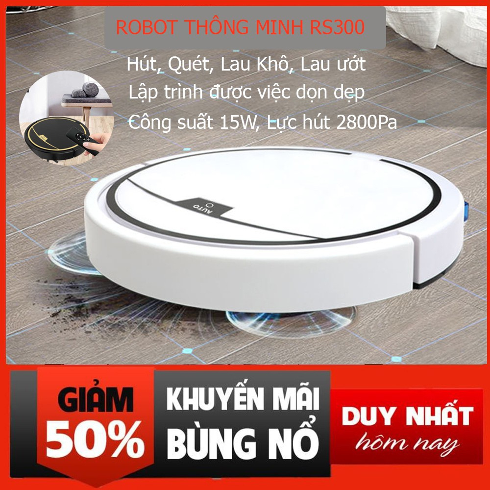 Robot hút bụi lau nhà RS300,Cao Cấp Tự động hút bụi, Lau nhà, Hút Siêu Khỏe- bảo hành 12 tháng