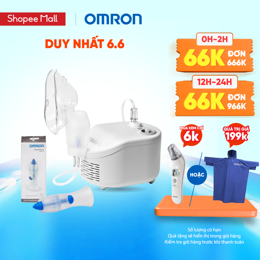 Bộ Máy Xông Khí Dung Mũi Họng OMRON NE-C101 và Dụng cụ rửa mũi