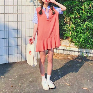 Đầm đuôi cá hồng cam phối sọc (kèm hình thật)