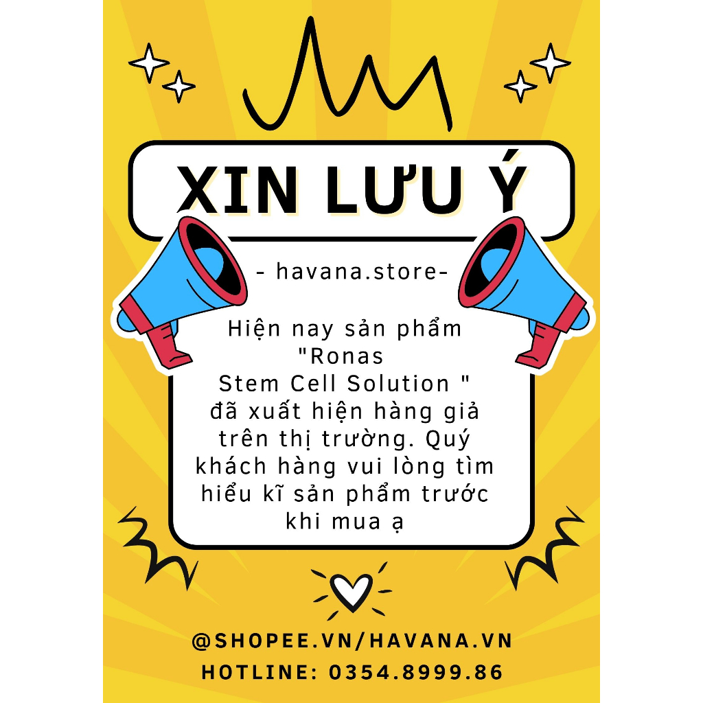 Tế Bào Gốc Ronas Stem Cell Solution Hộp 10 Chai Ronas chính hãng